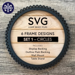 Circle frames set SVG files – sign boards photos display - round templates backing faux shiplap backer -  laser cut Glowforge ready