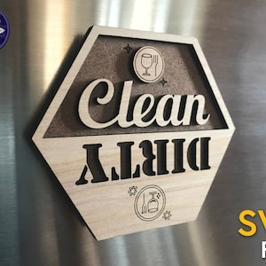 Aimant de lave-vaisselle nettoyer fichier sale SVG - aimant de cuisine signe lave-vaisselle - indicateur de corvée de vaisselle - Glowforge coupe laser