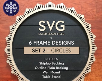 Circle frames set SVG files – sign board photo display - round template faux shiplap backer backing - Glowforge Cricut Silhouette laser cut