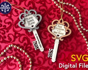2024 2025 First Christmas in New Home Ornament SVG file – Xmas holiday - key house warming realtor closing gift - Glowforge laser cut