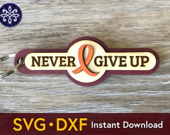 Cancer awareness keychain SVG DXF file - pink ribbon breast cancer fighter survivor - chemo gift support never give up - Glowforge laser cut