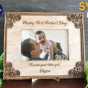 First Father&#39;s Day frame SVG file - happy father&#39;s day gift picture frame for dad grandpa papa - Art Deco geometric - Glowforge laser cut