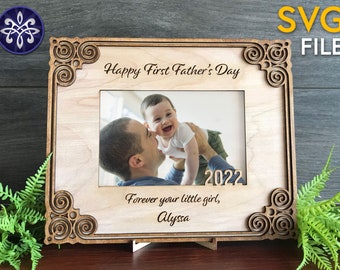 First Father's Day frame SVG file - happy father's day gift picture frame for dad grandpa papa - Art Deco geometric - Glowforge laser cut
