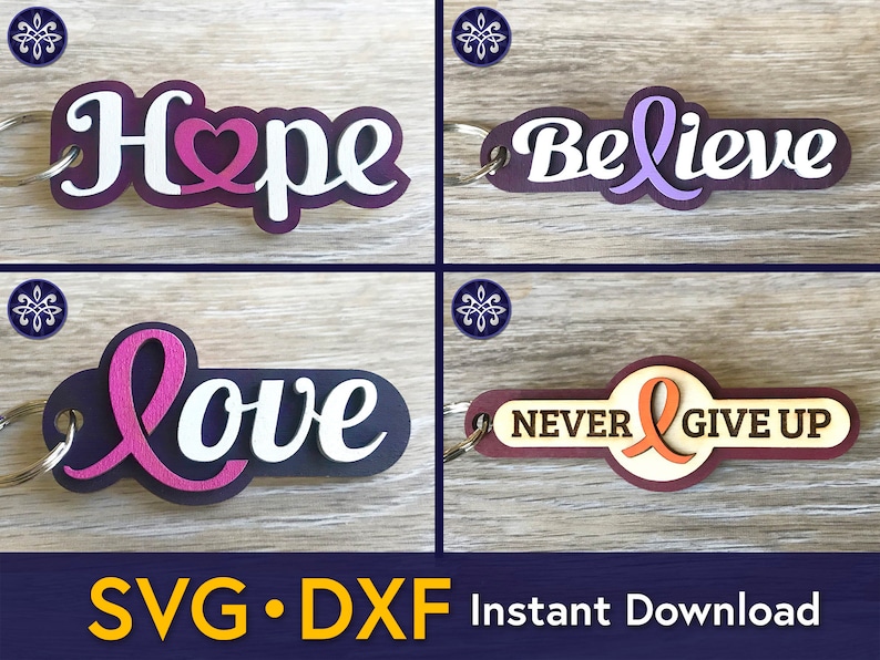 Download Cancer awareness keychain SVG DXF files bundle pink ribbon ...