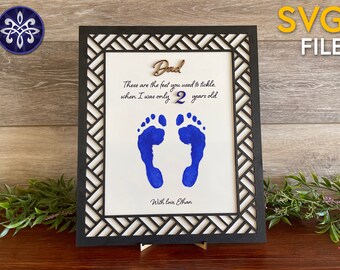 Baby kid footprint sign frame SVG file - Father's Mother's Day gift mom dad Grandma Grandpa - DIY keepsake kit decor - Glowforge laser cut