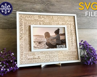 Mom Picture frame SVG file - mother&#39;s day gift for Mum Grandma Granny - word art word cloud love inspiration sign - Glowforge laser cut