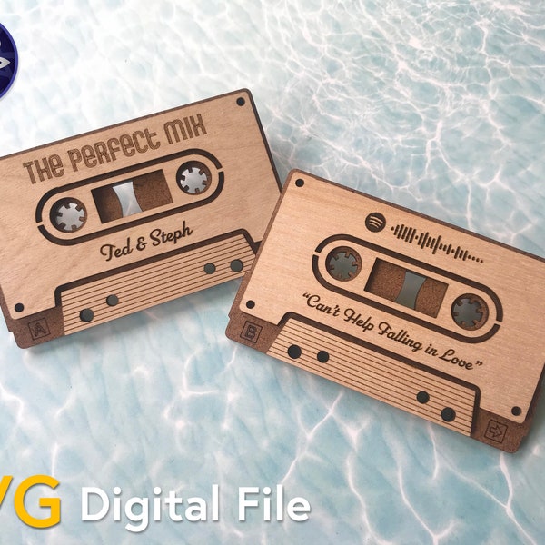 Cassette tape SVG file - mixtape music code player perfect mix - wedding anniversary bridal shower Valentines day - Glowforge laser cut