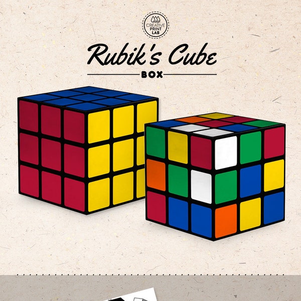 Afdrukbare digitale Rubik's Cube leuke en kleurrijke geschenkdoos - kinderknutsels, direct downloaden, doe het zelf, gunstdoos, doe-het-zelf papierknutselen.