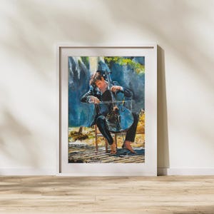 Man Playing Cello Print for Classical Music Lover Wall Art, Cellist and Instrument Poster for Minimalist Home, Cello Player Art
