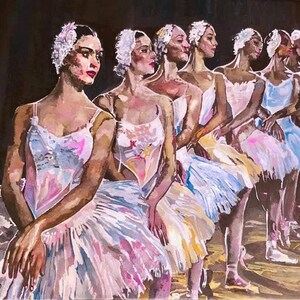 Ballerinas Painting, Dance Studio Art, Ballet Oil Painting Print, Ballerina Art Print, Dance Performance Wall Art