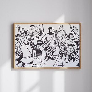 Black and White Music & Dance Canvas Print, Boho Figurative Wall Art