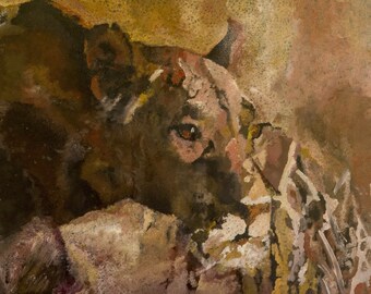 Impression d'art de peinture à l'huile de lionne : affiche d'animal sauvage (téléchargement numérique)