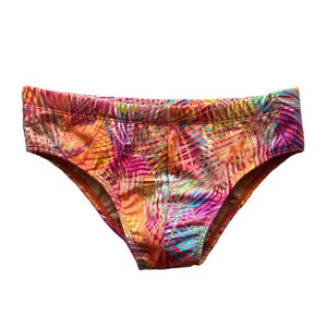 Designer Tropical Low Rise Swim Brief: Brazilian Cut, Drawstring, Men&#39;s Sexy Swimwear