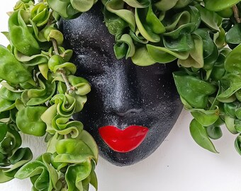 Black Woman Planter Wall Head Pot African Woman Face Planter Indoor Wall Planters Afro Woman Decor Mounted Planters Pots for Succulents Wall