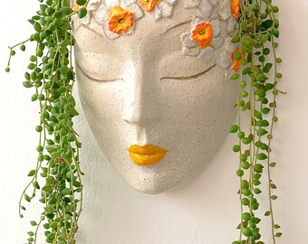 Human head wall planter Face shaped plant holder pot Unique wall hanging planters Creative plant containers Handcrafted wall art planter