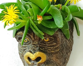 Ape Pot Wall Planter Gorilla Indoor Animal Pot Monkey Wall Mounted Face Pot Hanging Animal Head  Plant Pot Jungle Funky Decor living room