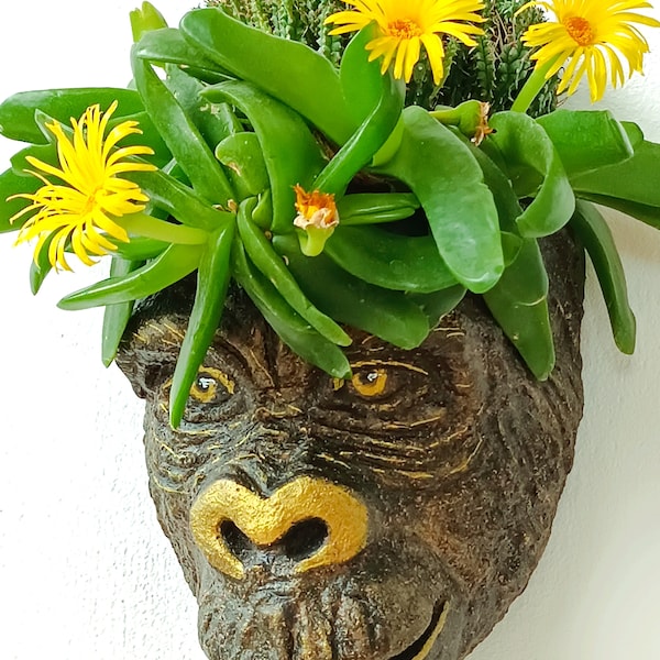 Ape Pot Wall Planter Gorilla Indoor Animal Pot Monkey Wall Mounted Face Pot Hanging Animal Head  Plant Pot Jungle Funky Decor living room