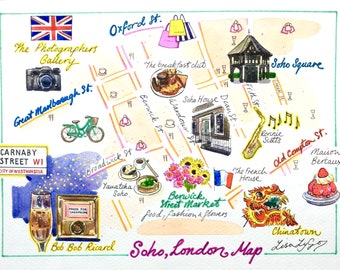 Soho London Map Original watercolour