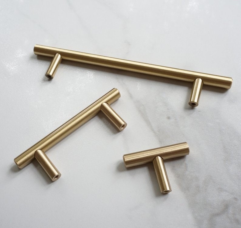 T Bar Solid Brass Handles Modern Brass Handles Nordic Brass Etsy UK