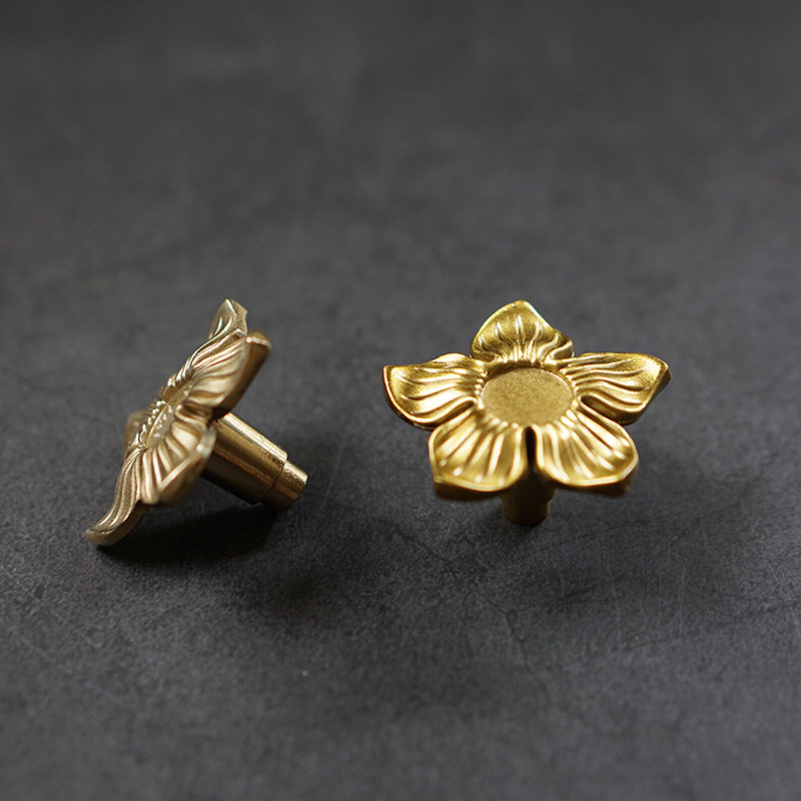 Brass Flower Knobs Brass Pulls Brass Handles Brass Etsy