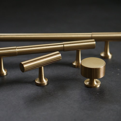 Modern Solid Brushed Brass Knobs and Drawer Pulls Etsy