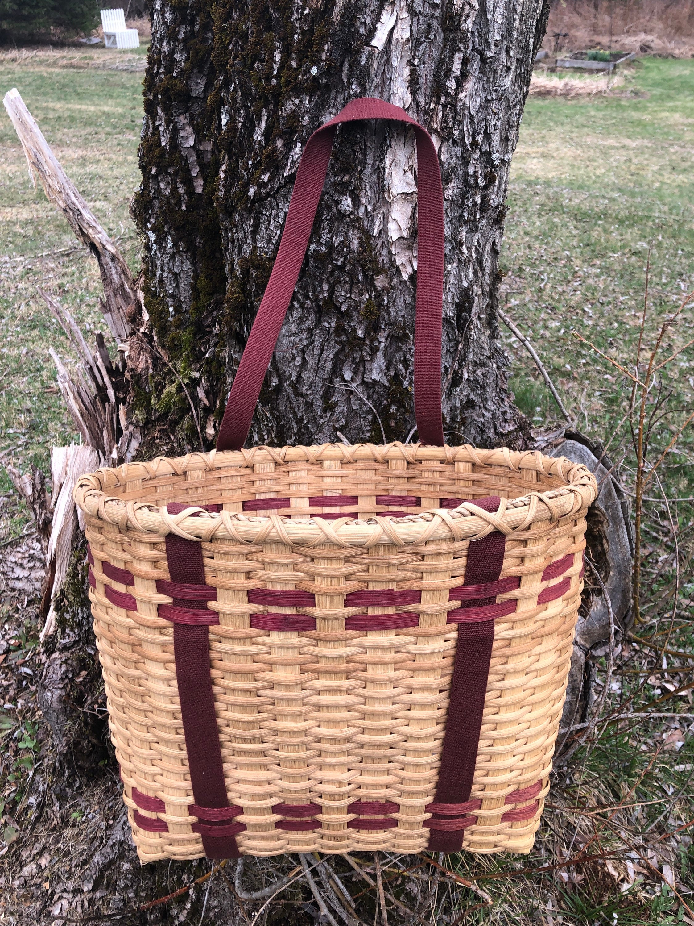 Handcrafted in USA Woven Tote Basket With Canvas Straps - Etsy display picture 1