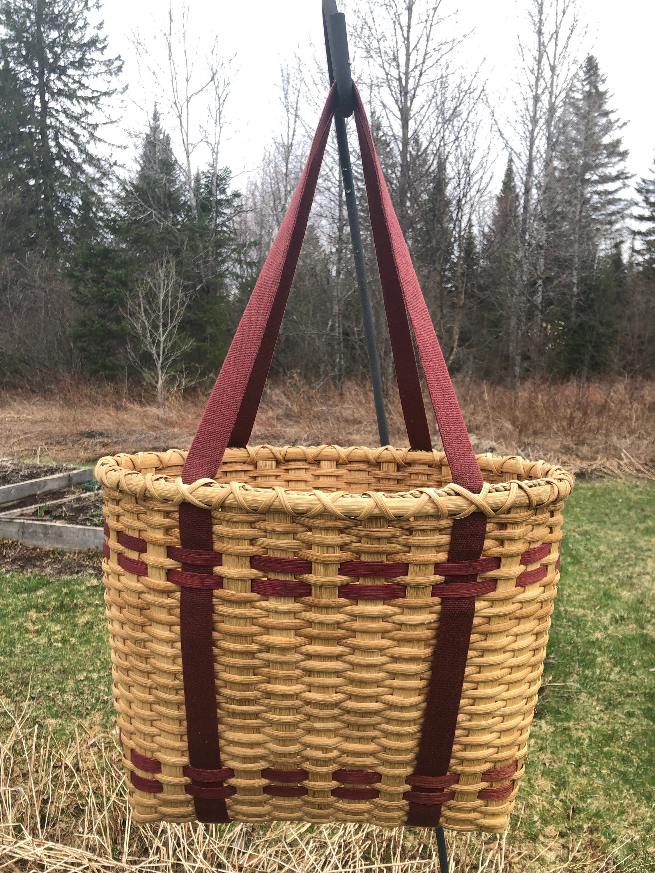 Handcrafted in USA Woven Tote Basket With Canvas Straps - Etsy display picture 1