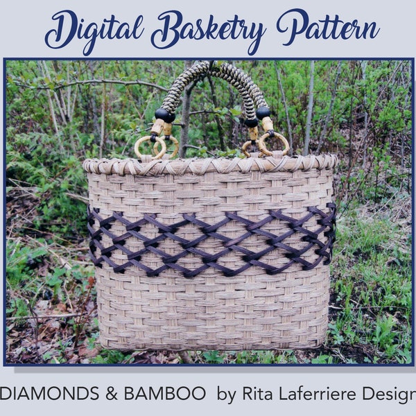 Digital Download Basket Pattern by Rita Laferriere Designs "Diamonds & Bamboo Tote Handbag