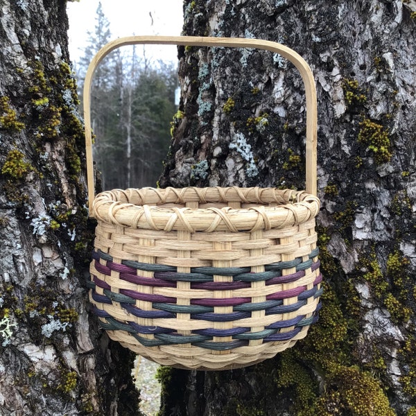 Multicolored Wooden Swing Handle 4” High Basket.  Made in Vermont USA