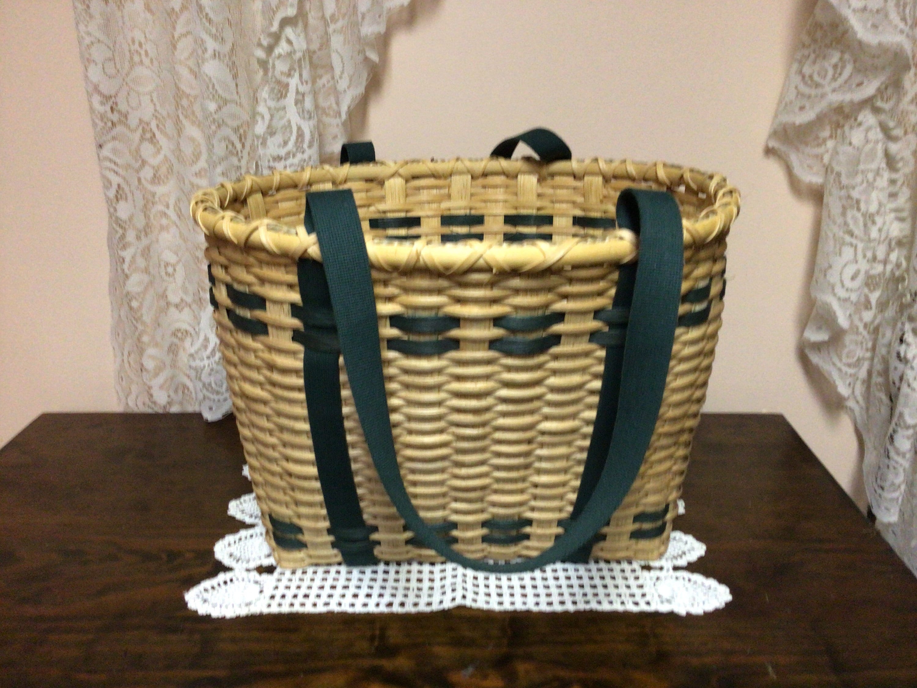 Handcrafted in USA Woven Tote Basket With Canvas Straps - Etsy display picture 1