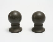 Pair of Heavy Brass Brown painted Knob lamp Finials - Small threads - Rough pair of Old Knob Finials 526