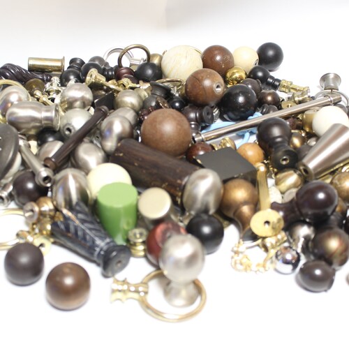 Over 160 Lamp Finials - B+ and C+ shops Condition, A Dozen Lamp Harps and 12 Pounds of Lamp Finials #813
