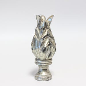 Huge Silver Ceramic Bud Lamp Finial - Small Threads - 3.7&quot; Tall in Excellent Antiqued Condition Lamp Finial #1673