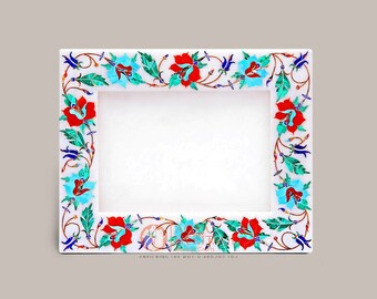 10 x 8 Inches White Marble Inlay Picture Frame Handcrafted Marble Frame with Pietra Dura Art for Birthday Gift from Indian Cottage Crafts