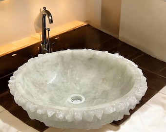White Quartz Stone Sink Wash Basin Crystal Stunning Vanity Top Kitchen Sink Contemporary Home Stylish Spa Bathroom Decor
