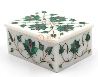 Malachit Pietradura Inlay Floral Art Schmuckschatulle Hochzeitsgeschenk für sie