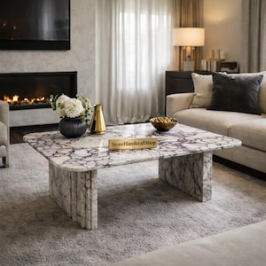 Calacatta Viola Marble Coffee Table – Handmade Natural Stone Centerpiece, Polished Finish