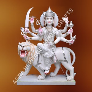 Marble Maa Durga Idol Statue Mata Rani Murti Handmade Art Navratri Special Divine Gift Home Decor