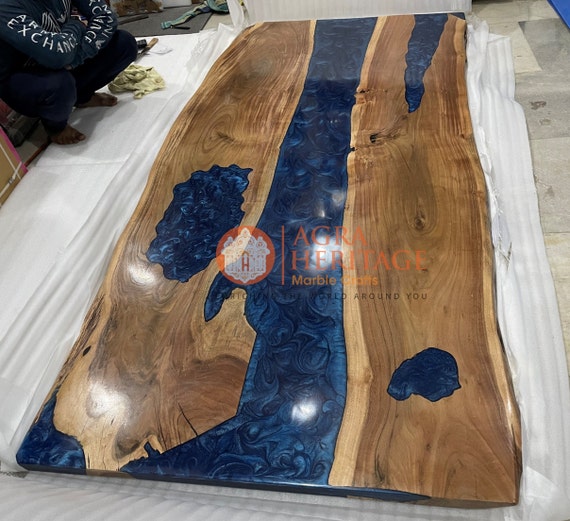 Multi Color Epoxy Resin Dining Table Acacia Wood Countertop Desk