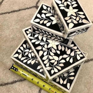 Set mit 4 Knochen Inlay Schmuckschatulle, Organizer Box, Aufbewahrungsbox, Trinket Box, Mehrzweckboxen, Handgemachte Schwarz-Weiß-Geschenkdekore