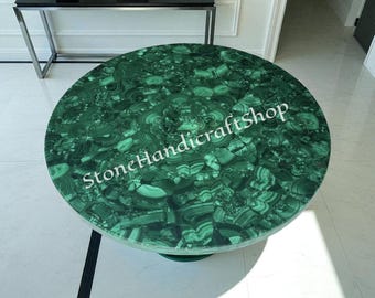 Handmade Malachite Coffee Table: Green Stone Inlay, Living Room Decor