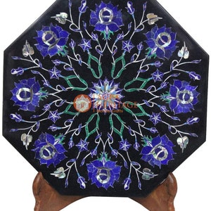 Decorative Marble Black Tiles Semi Precious Lapis Lazuli Inlay Housewarming Gift
