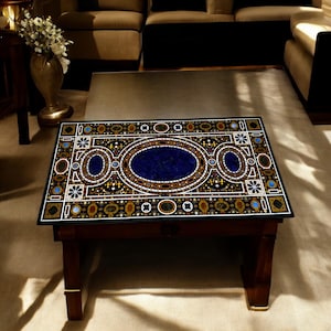 4&#39;x2&#39; Unique Black Marble Center Dining Table Semi Precious Inlay Floral Pietra Dura Art Handmade Work Kitchen Slab Outdoor Furniture Decors