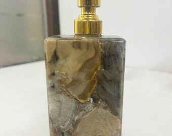 Handcrafted Agate Soap Dispenser: Elegant Stone Lotion Pump