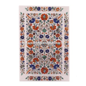 White Marble Decorative Serving Tray Multi Floral Marquetry Inlay Stunning Design Occasional Gift Decor