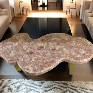 60&quot;X30&quot; Stunning Rose Quartz Stone Coffee Table Top Crystal Healing Gemstone Modern Sofa Center Luxury Furniture Home & Restaurant Decorates