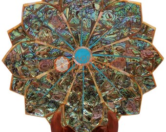 Marble Fruit Bowl, Abalone Shell Inlay, Gemstone Art (10"x10")