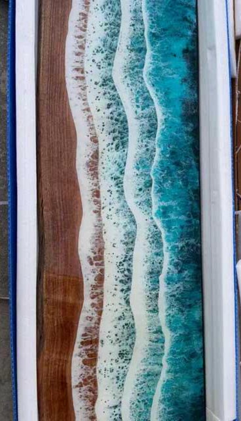 Ocean Wave Epoxy Resin Table Top: Live Edge Handmade Dining Furniture ...
