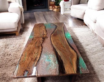 Natural Wood Epoxy Resin Coffee Table: Mid Century Modern Style