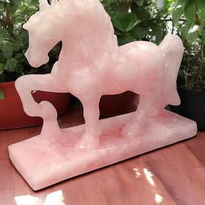 Pink Rose Quartz Crystal Healing Horse Sculpture & Figurine Statue Handmade Carving Gemstone Animal Home Decor Gifts